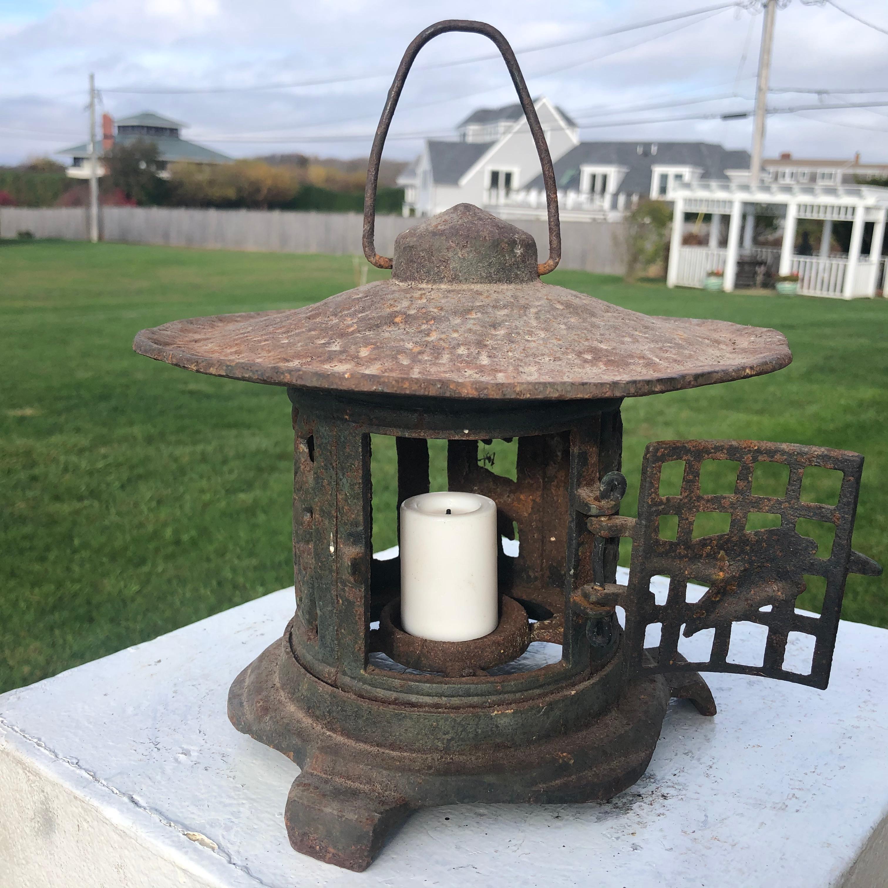 Iron Old Japanese Hand Cast Lantern Birds, Bamboo and Plum Trees