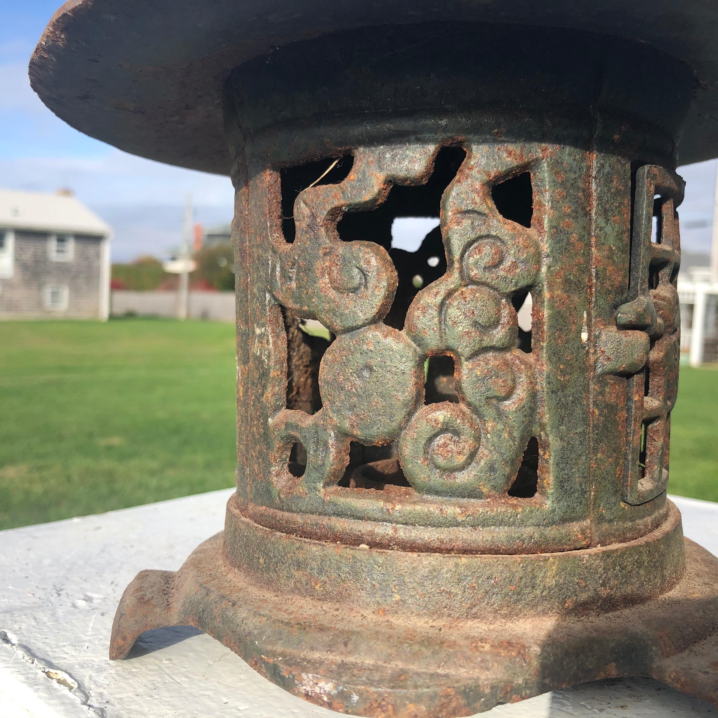 Old Japanese Hand Cast Lantern Birds, Bamboo and Plum Trees In Good Condition In South Burlington, VT