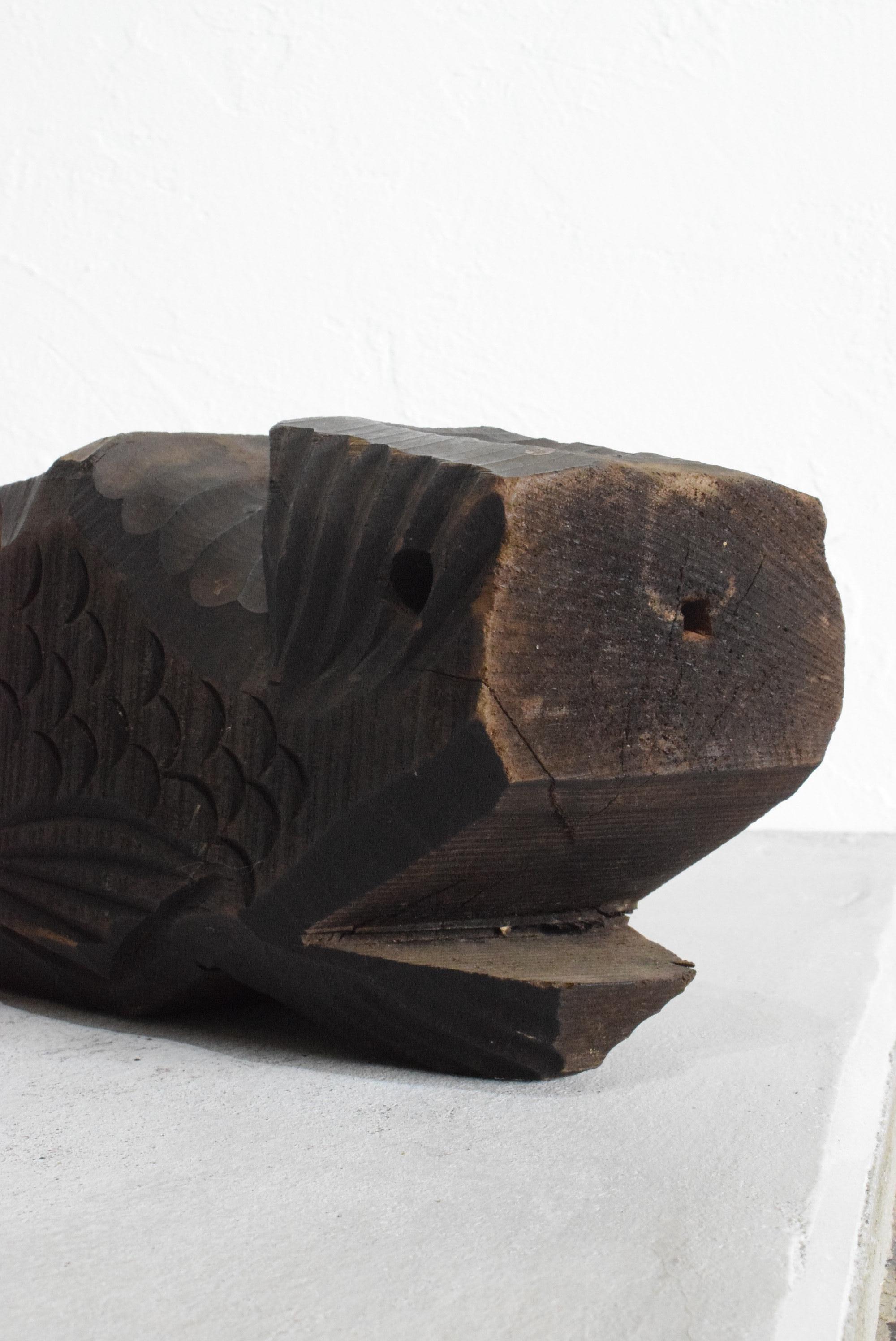 Old Japanese Hearth Tool/Fish-Shaped Wood Carving Figurine/Meiji Period/Wabisabi 4
