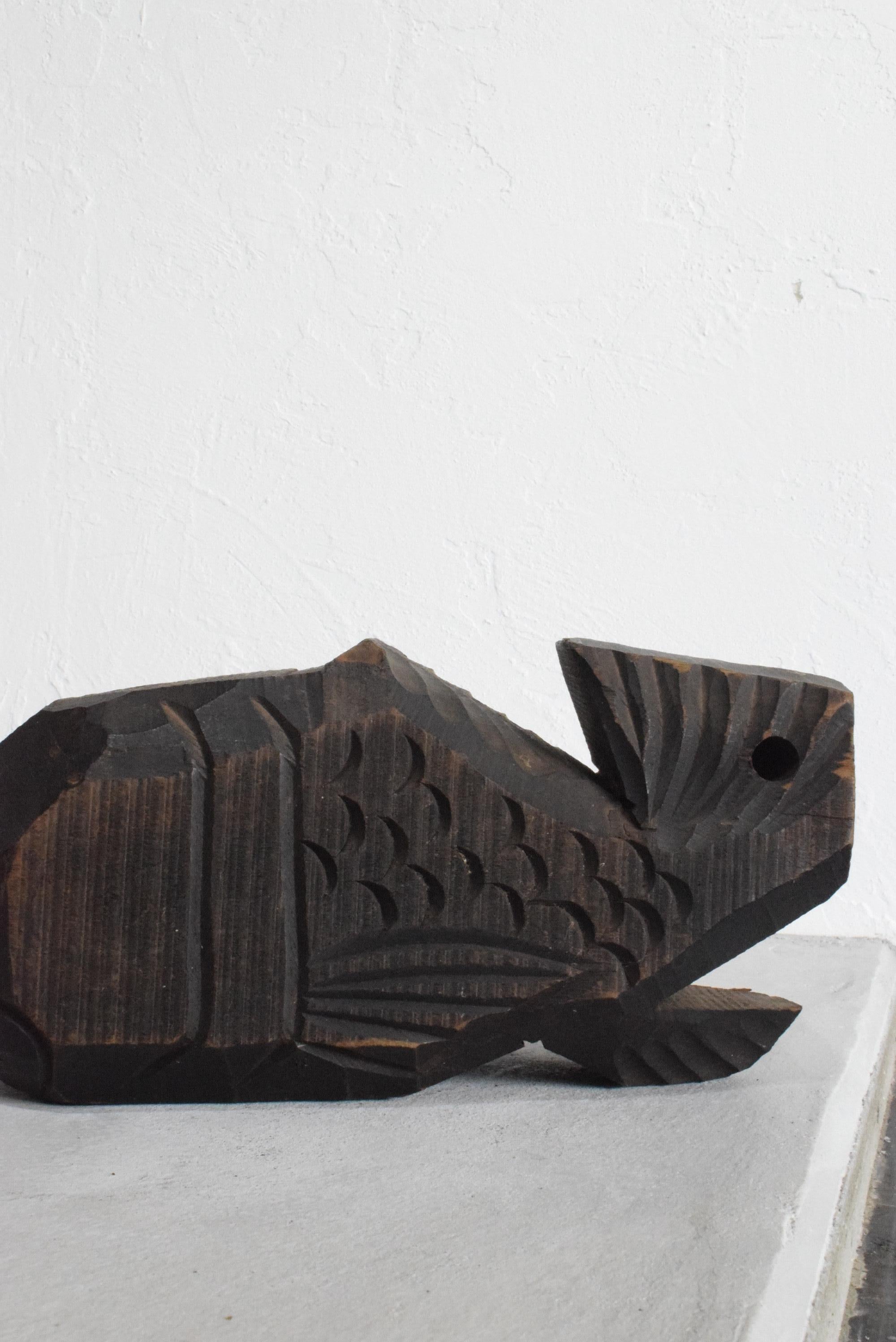 Old Japanese Hearth Tool/Fish-Shaped Wood Carving Figurine/Meiji Period/Wabisabi 5
