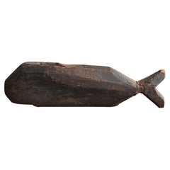 Old Japanese Hearth Tool/Fish-Shaped Wood Carving Figurine/Meiji Period/Wabisabi