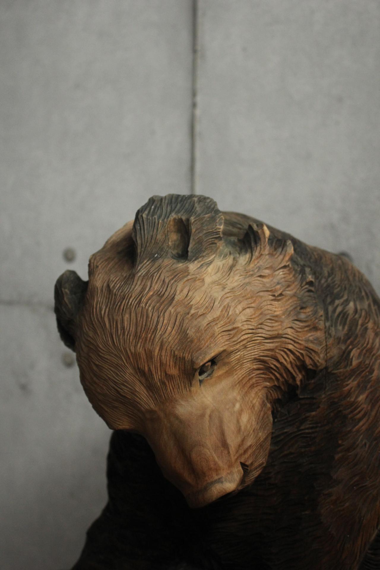 Hand-Carved Old Japanese Hokkaido Folk Crafts Large Wood Carving Sitting Bear For Sale