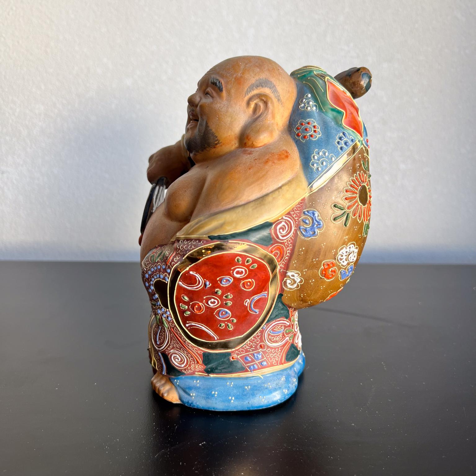 Porcelana japonesa antigua Kutani Hotei Buda sonriente de colores en venta 9