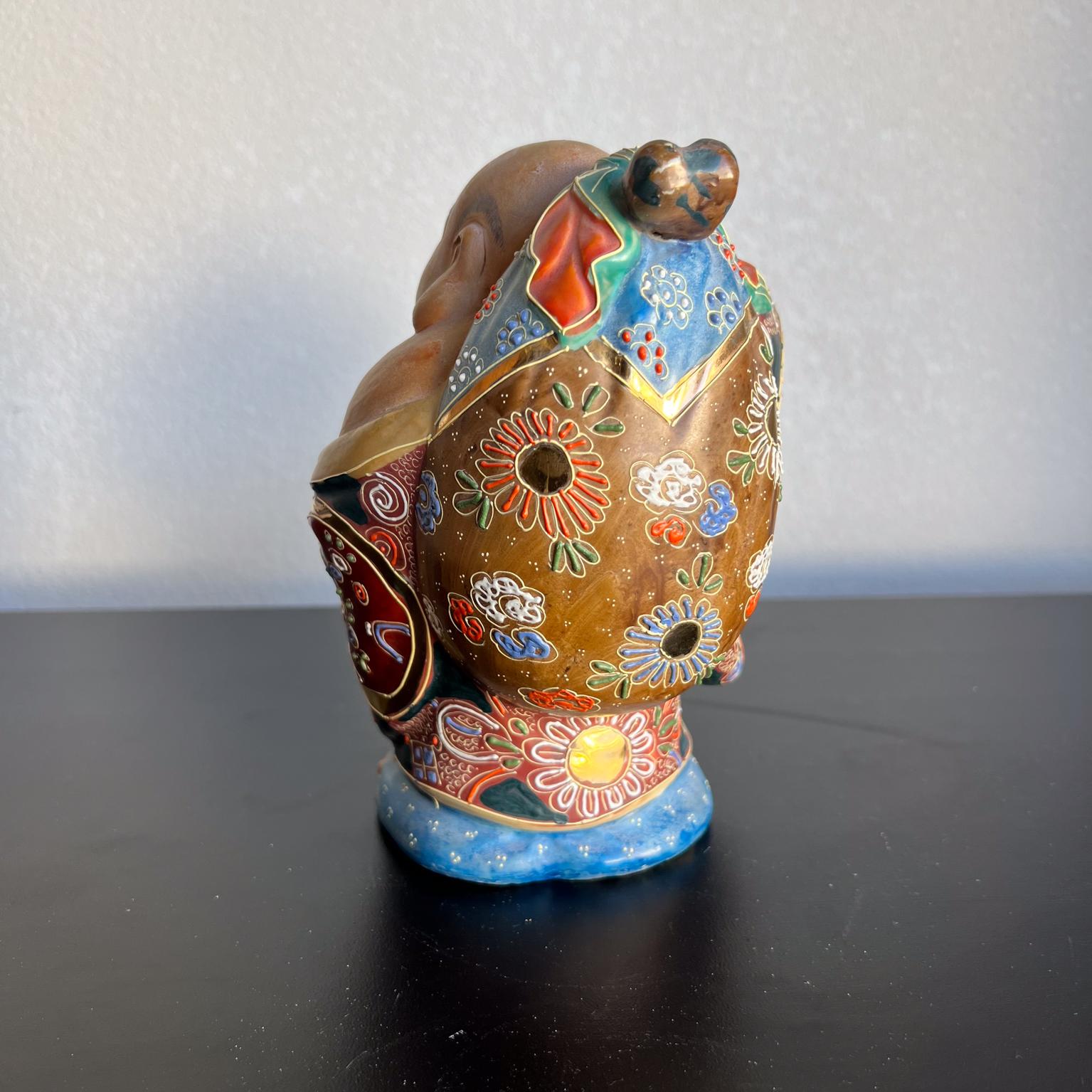 Porcelana japonesa antigua Kutani Hotei Buda sonriente de colores en venta 3