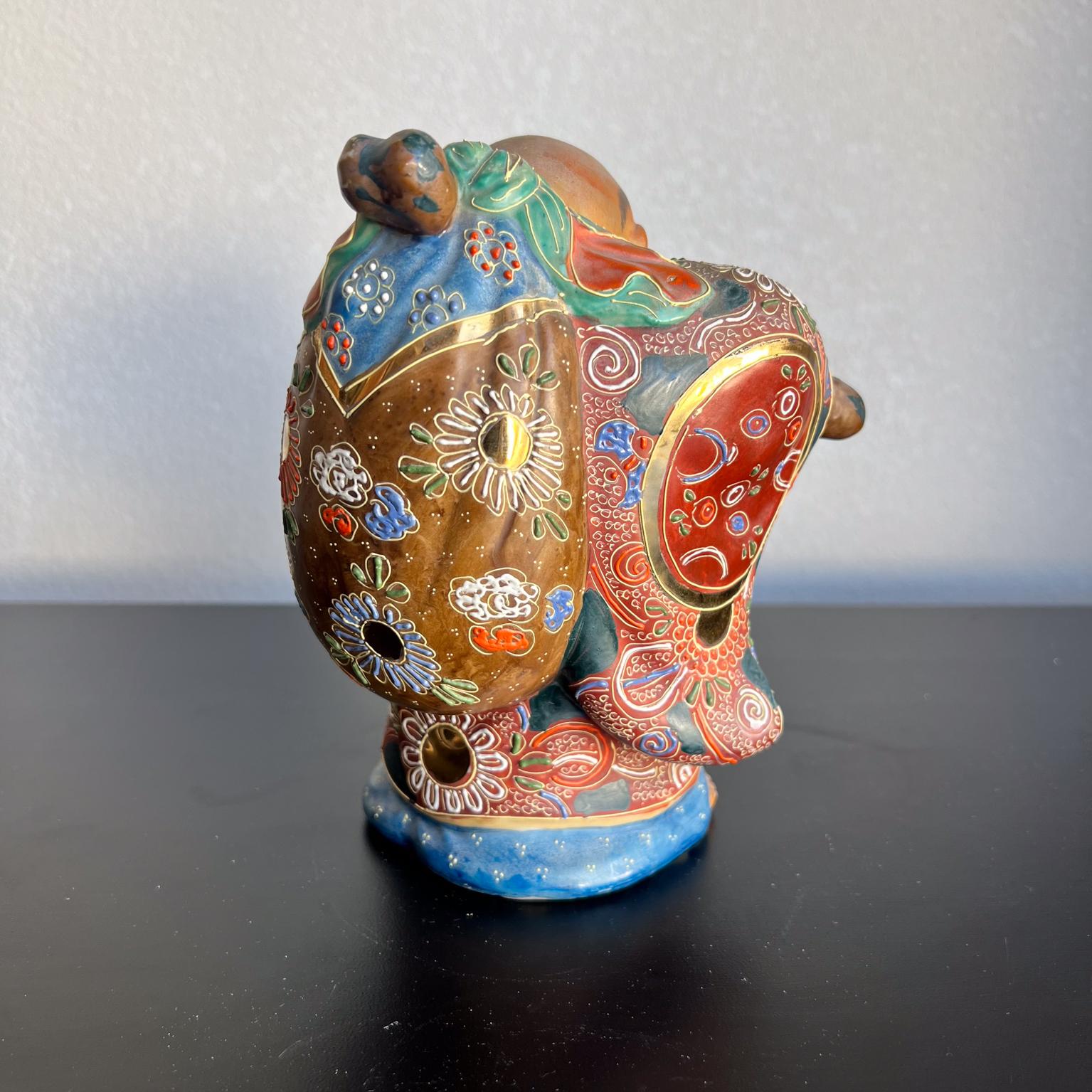 Porcelana japonesa antigua Kutani Hotei Buda sonriente de colores Exportación china en venta