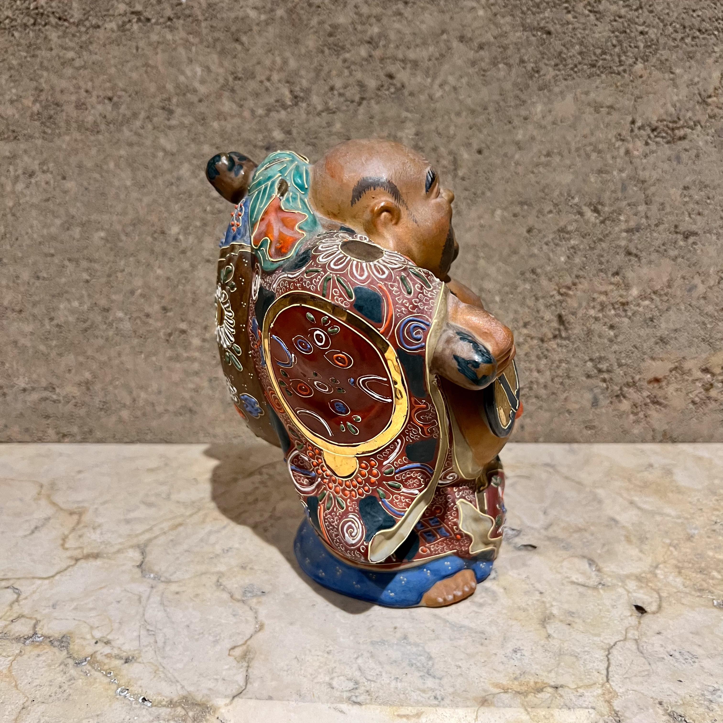 Porcelana japonesa antigua Kutani Hotei Buda sonriente de colores en venta 10