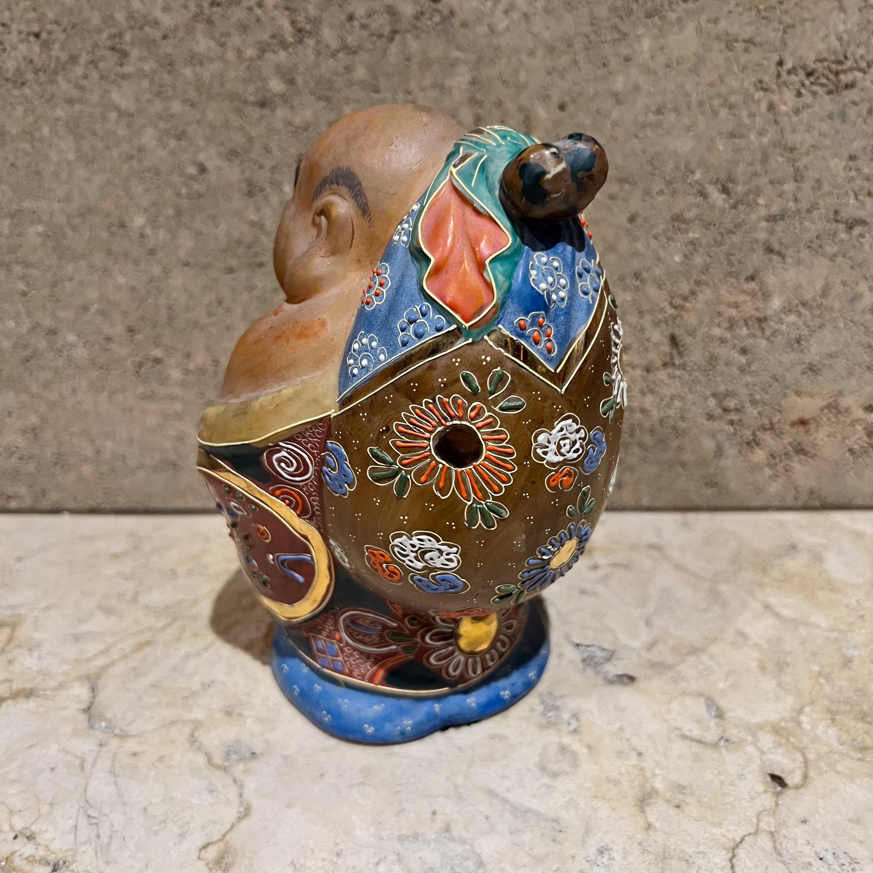 Porcelana japonesa antigua Kutani Hotei Buda sonriente de colores en venta 12