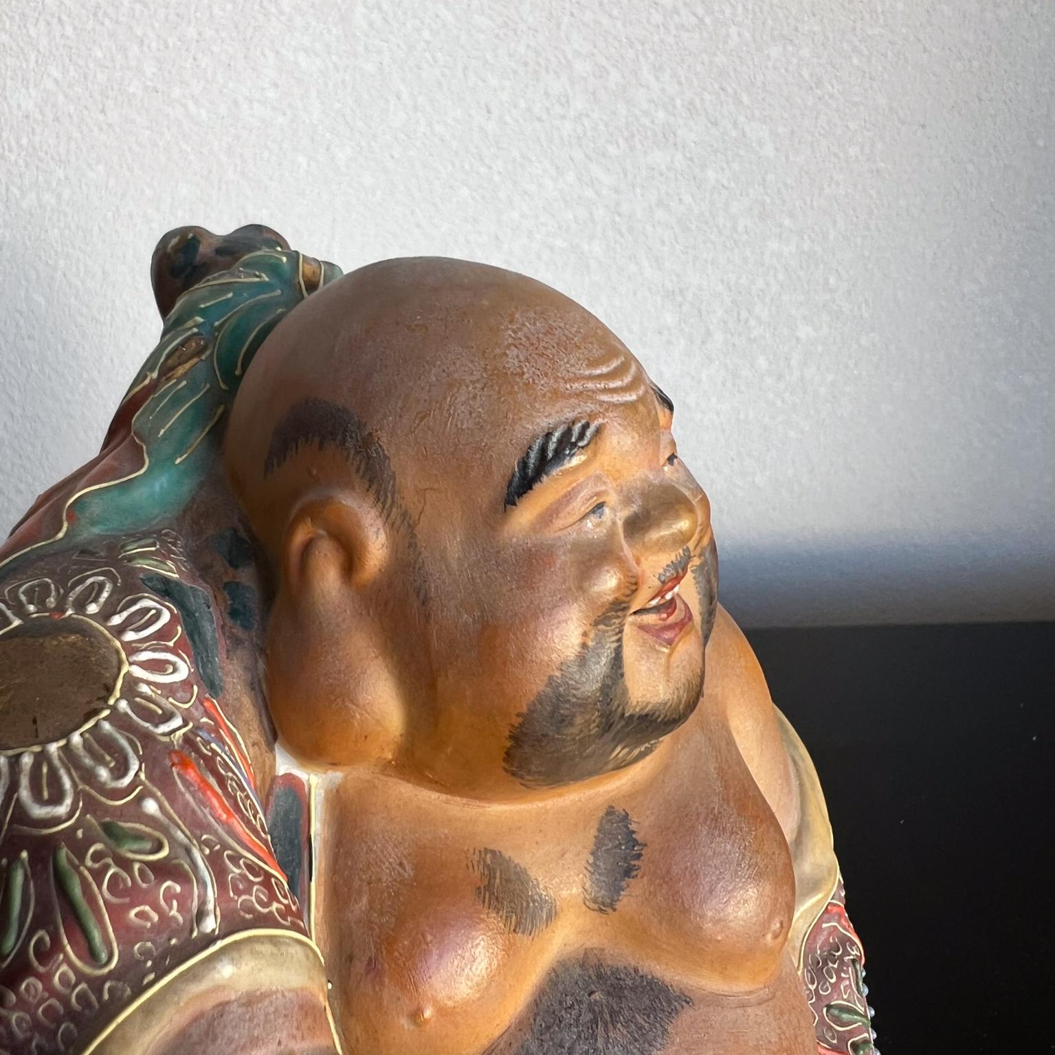 Porcelana japonesa antigua Kutani Hotei Buda sonriente de colores en venta 2
