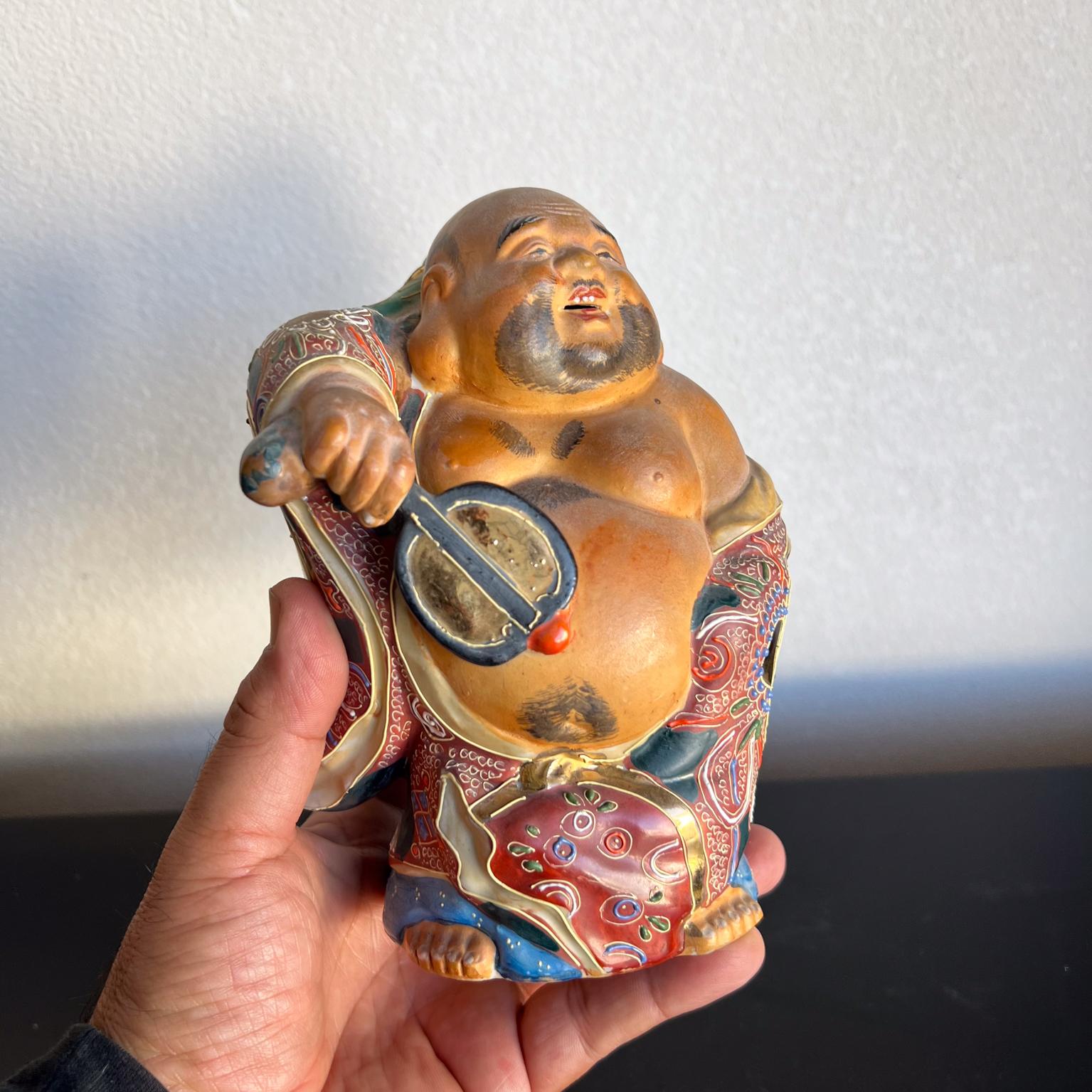 Porcelana japonesa antigua Kutani Hotei Buda sonriente de colores en venta 7