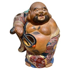 Old Japanese Kutani Hotei Colorful Laughing Buddha Porcelain