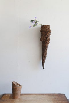 Old Japanese natural wood wall vase/20th century/Wabi-sabi object