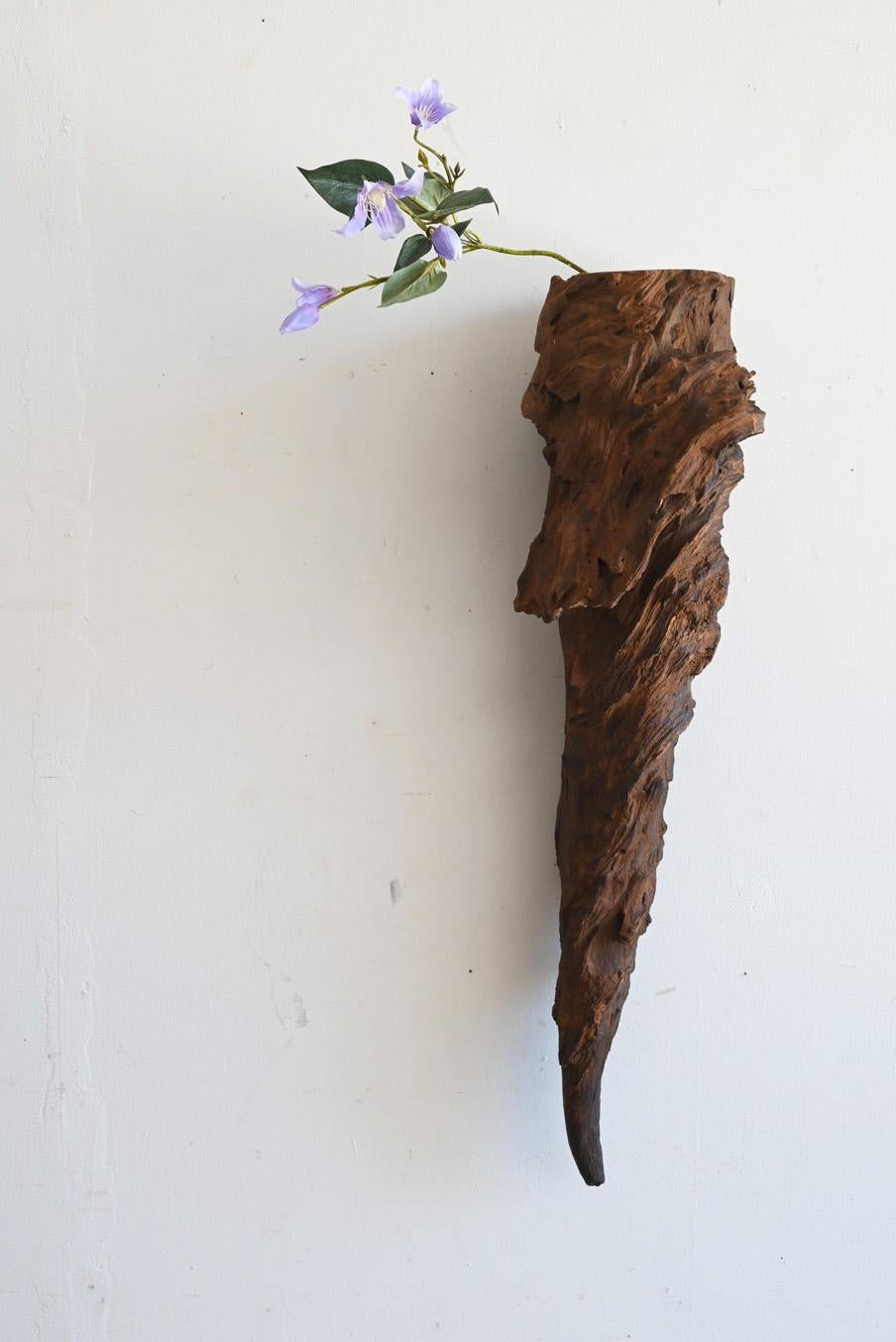 Hand-Carved Old Japanese natural wood wall vase/20th century/Wabi-sabi object For Sale