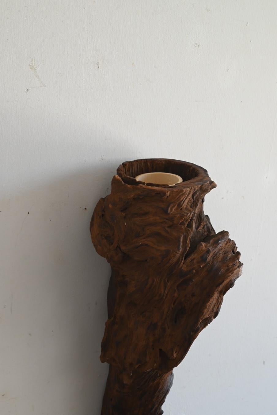 Wood Old Japanese natural wood wall vase/20th century/Wabi-sabi object For Sale