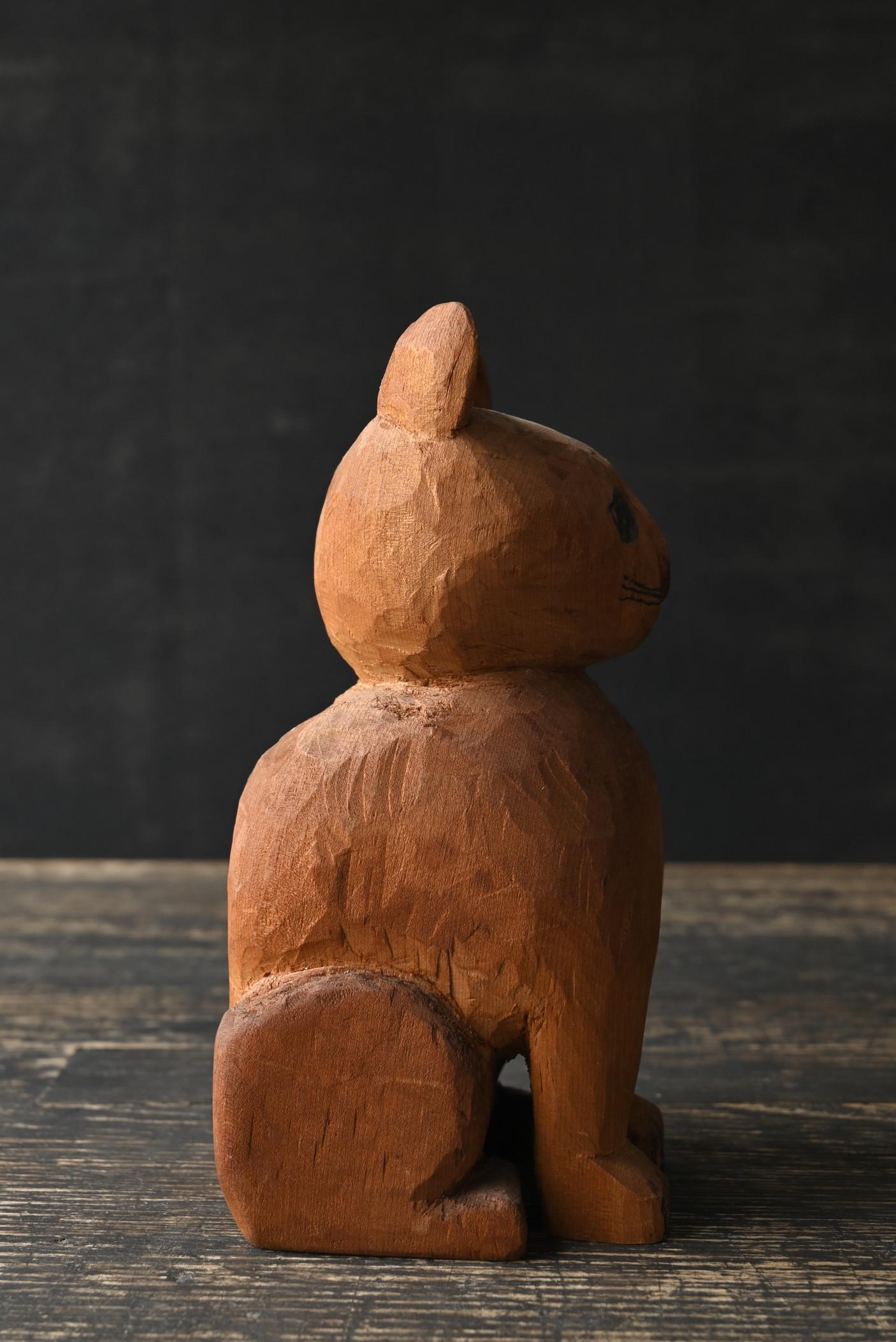 20th Century Old Japanese small wooden cat / 1920-1980 / Cat figurine/Showa era