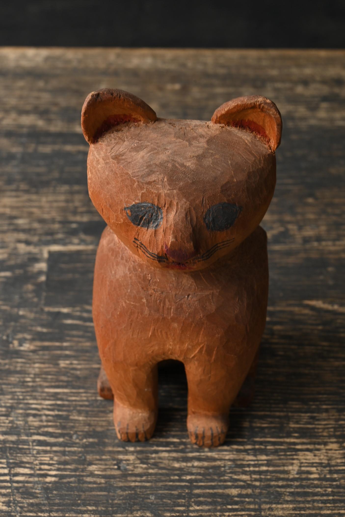 Old Japanese small wooden cat / 1920-1980 / Cat figurine/Showa era 1