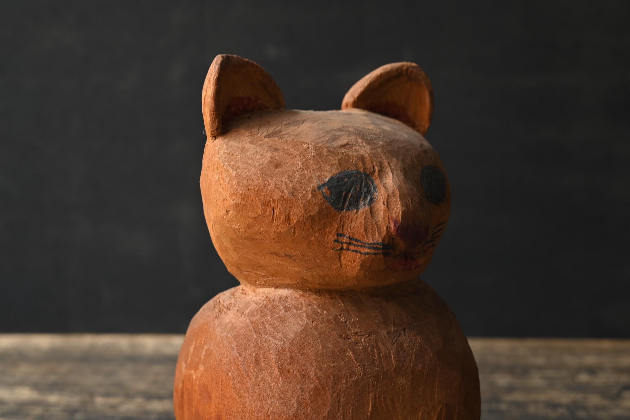 Old Japanese small wooden cat / 1920-1980 / Cat figurine/Showa era 3