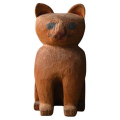 Old Japanese small wooden cat / 1920-1980 / Cat figurine/Showa era
