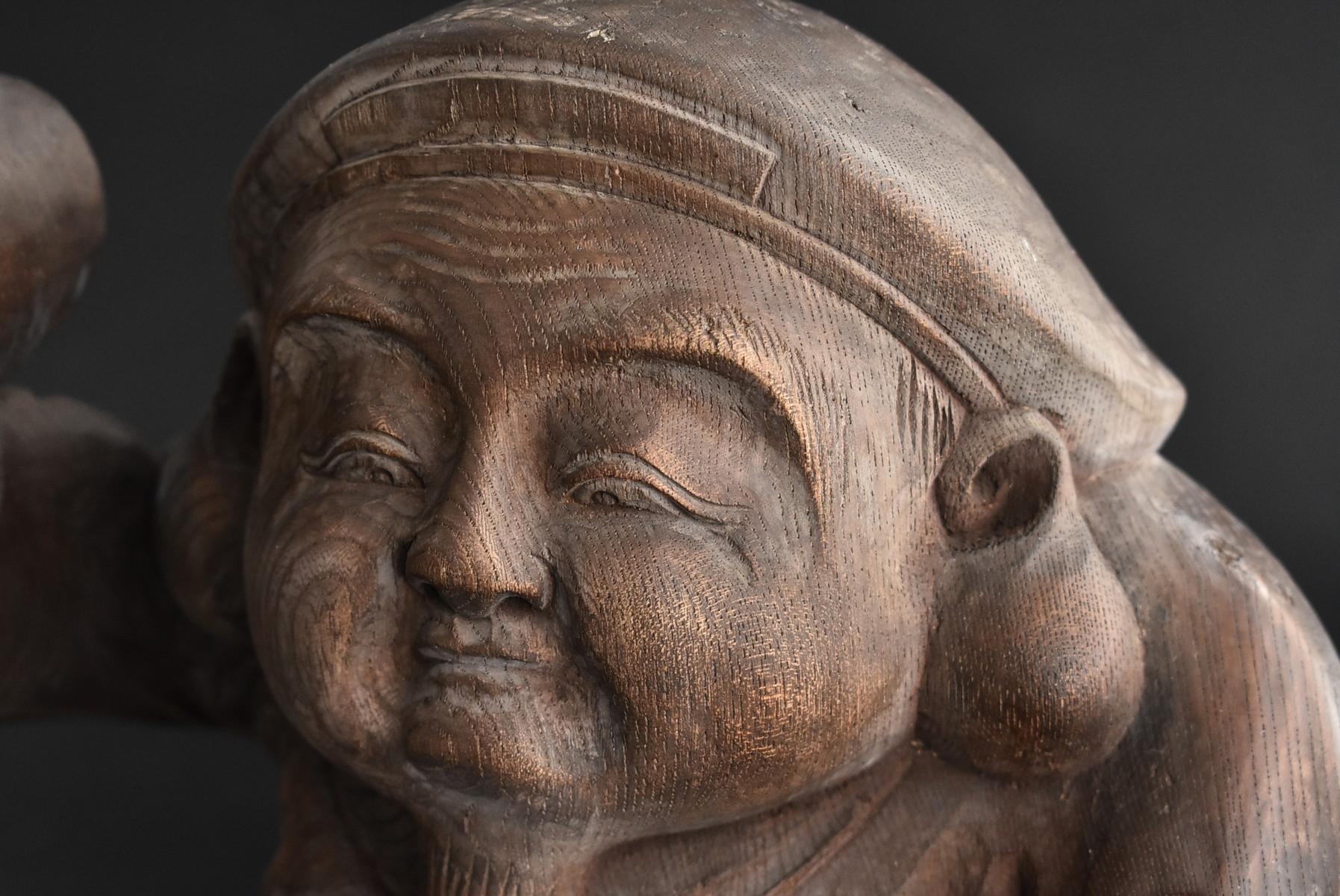 19th Century Old Japanese wooden Buddha Statue / Daikokuten 'Seven Lucky Gods' / Wood Carving