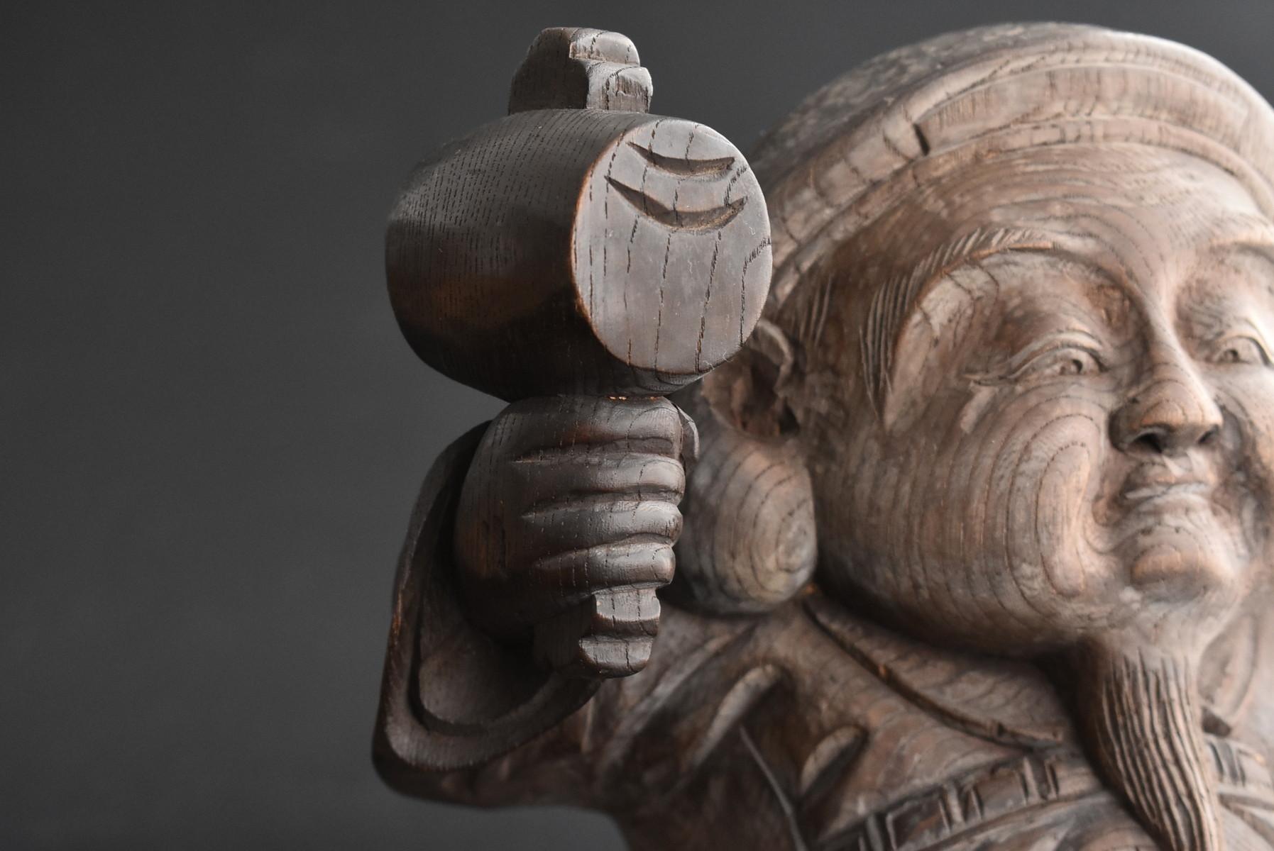 Old Japanese wooden Buddha Statue / Daikokuten 'Seven Lucky Gods' / Wood Carving 1