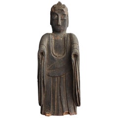 Old Japanese Wooden Buddha Statue / Small Wooden Figurine / Edo Period