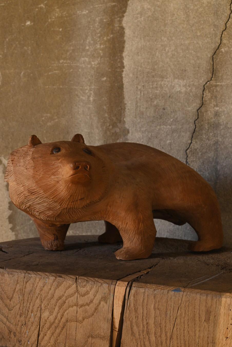 Antigua figura de oso/animal tallada en madera japonesa/época Showa en venta 5