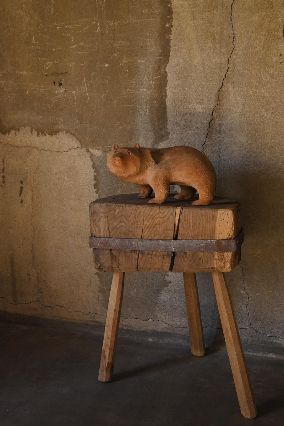Antigua figura de oso/animal tallada en madera japonesa/época Showa en venta 8