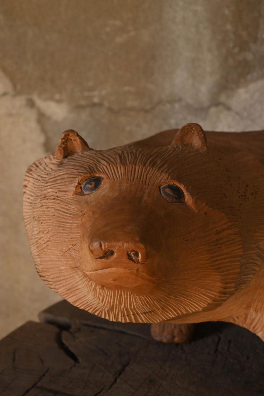 Antigua figura de oso/animal tallada en madera japonesa/época Showa Japonés en venta