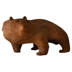 Alte japanische geschnitzte Bär-/ Tierfigur aus Holz/Showa-Ära