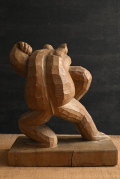 Old Japanese wooden frog figurine / 20th century / wood carving figurine