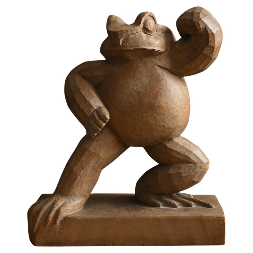 Alte japanische Froschfigur aus Holz / 20. Jahrhundert / Holzschnitzfigur