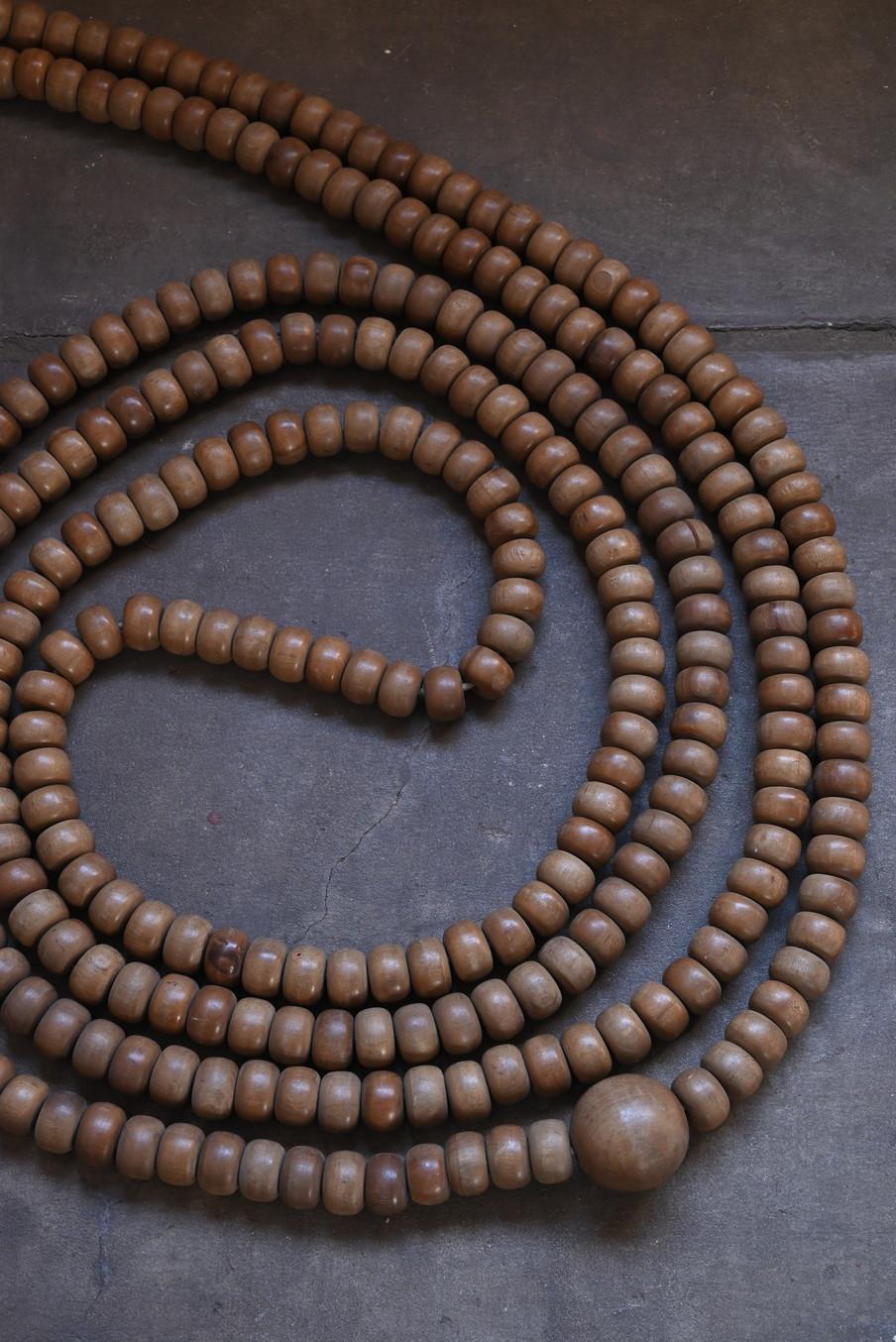 Old Japanese wooden large rosary / [Hyakumanben] / Temple equipment 3