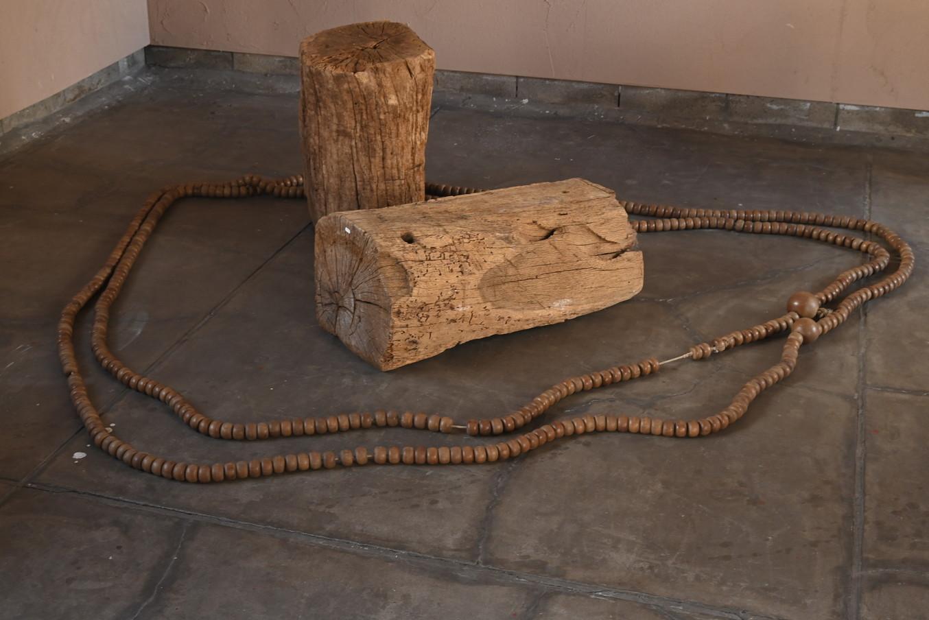 Old Japanese wooden large rosary / [Hyakumanben] / Temple equipment 8