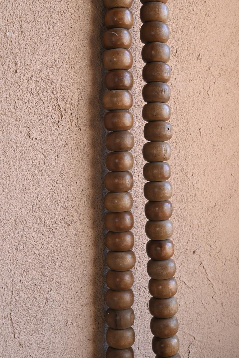 Old Japanese wooden large rosary / [Hyakumanben] / Temple equipment 2