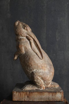Old Japanese wooden rabbit figurine/20th century/carved animal