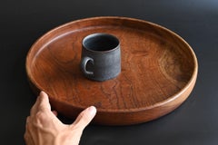 Bandeja redonda de madera japonesa antigua / Siglo XX / Preciosa bandeja de madera veteada