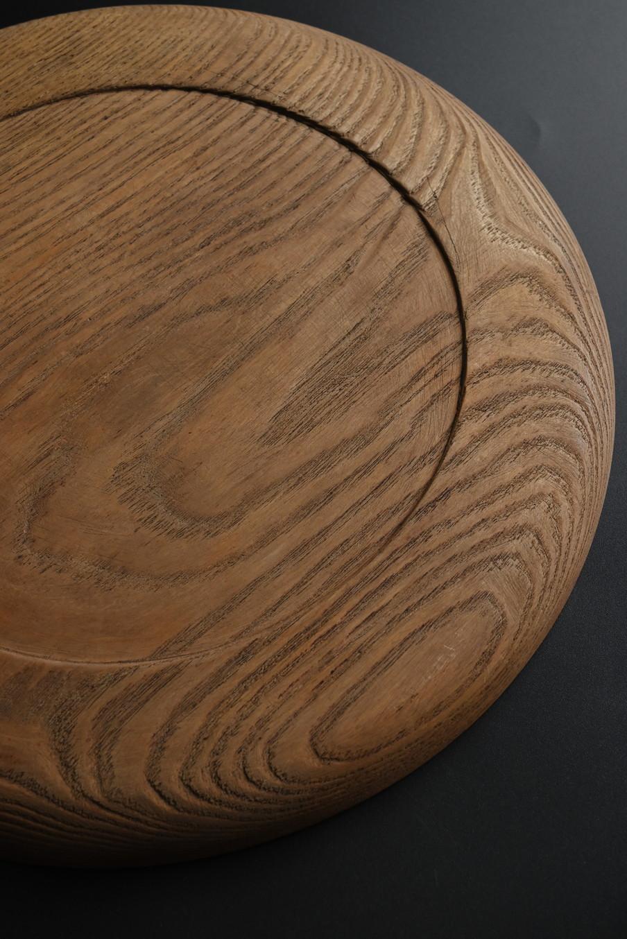 Old Japanese wooden round tray/Showa era/confectionery dish 6