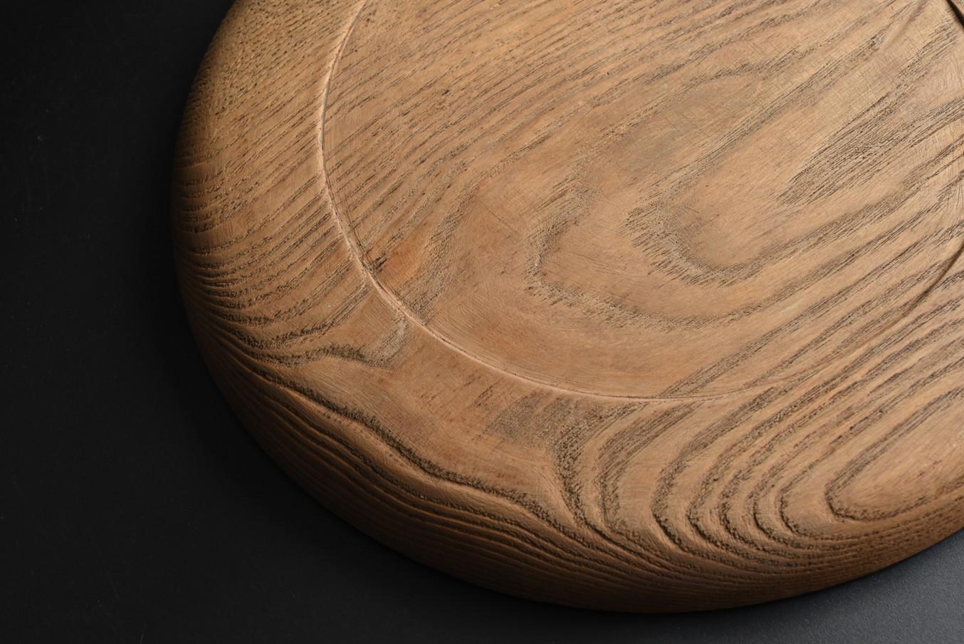 Old Japanese wooden round tray/Showa era/confectionery dish 7