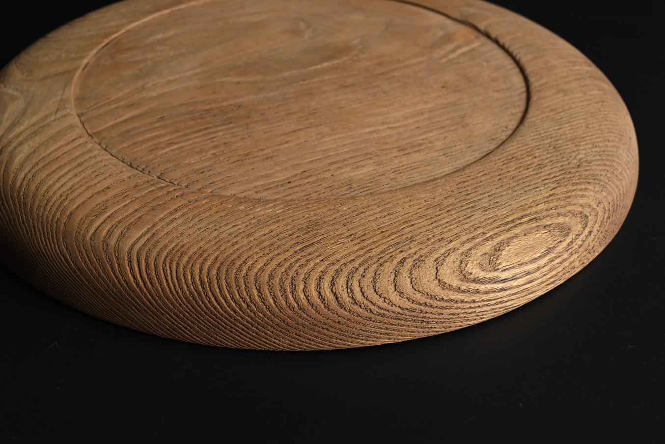 Old Japanese wooden round tray/Showa era/confectionery dish 8