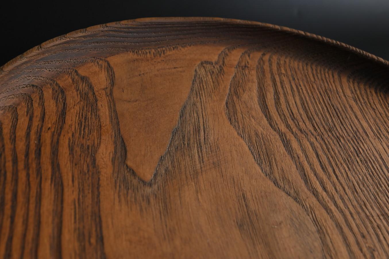 Old Japanese wooden round tray/Showa era/confectionery dish 3