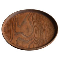 Old Japanese wooden round tray/Showa era/confectionery dish