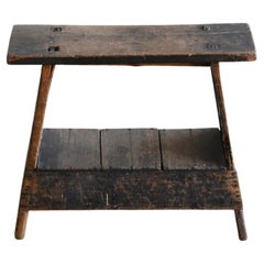 Old Japanese Wooden Stool / Early 20th Century / Square Chair / Mingei