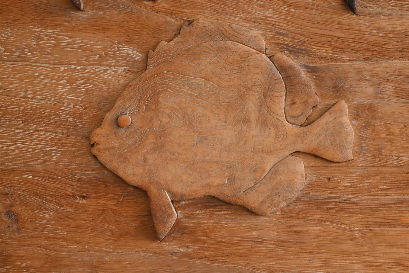 20th Century Old Japanese wooden wall hanging tropical fish picture / 20th century For Sale