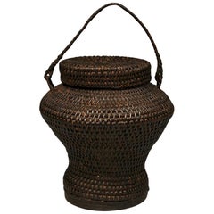 Vintage Old Jar-shaped Rice Storage Basket, Philippines, Early to Mid-20th Century