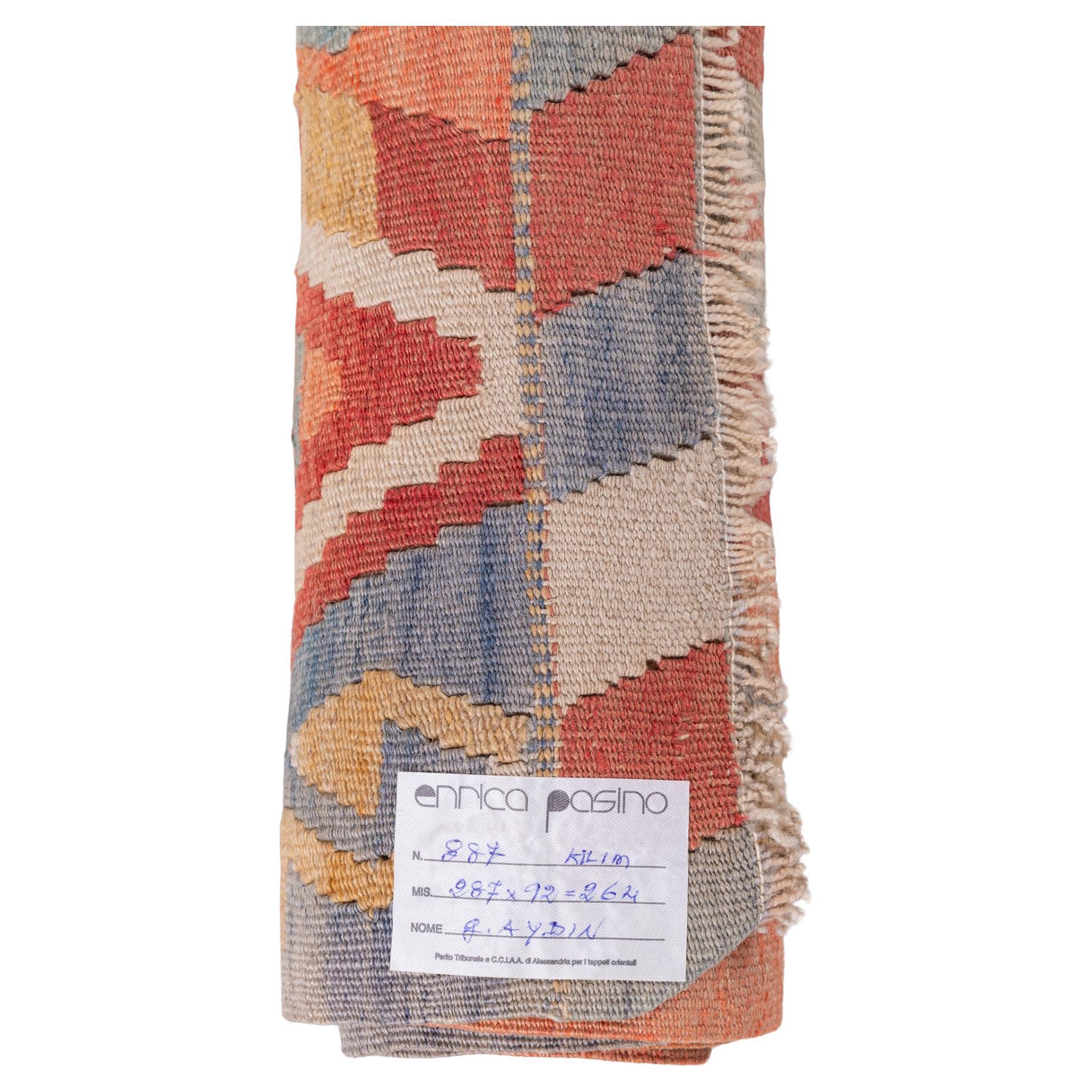 nr. 887 -  A pleasant old kilim gallery, with soft pale elegant colors ( but these colors are more beautiful in person !)
Perfect in a sleeping room, or even on the wall.