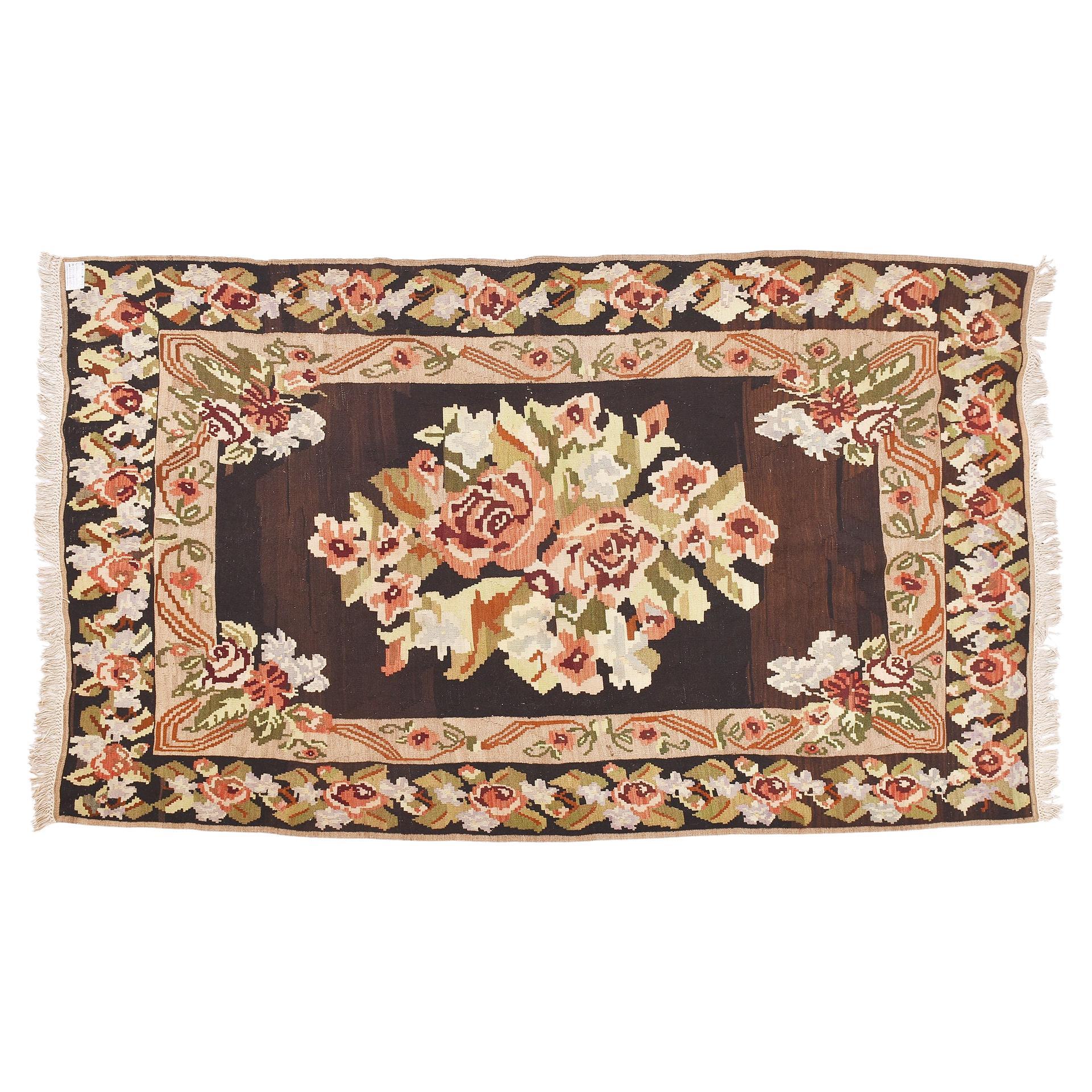 Aubusson Old Kilim KAREBAGH with Flowers For Sale