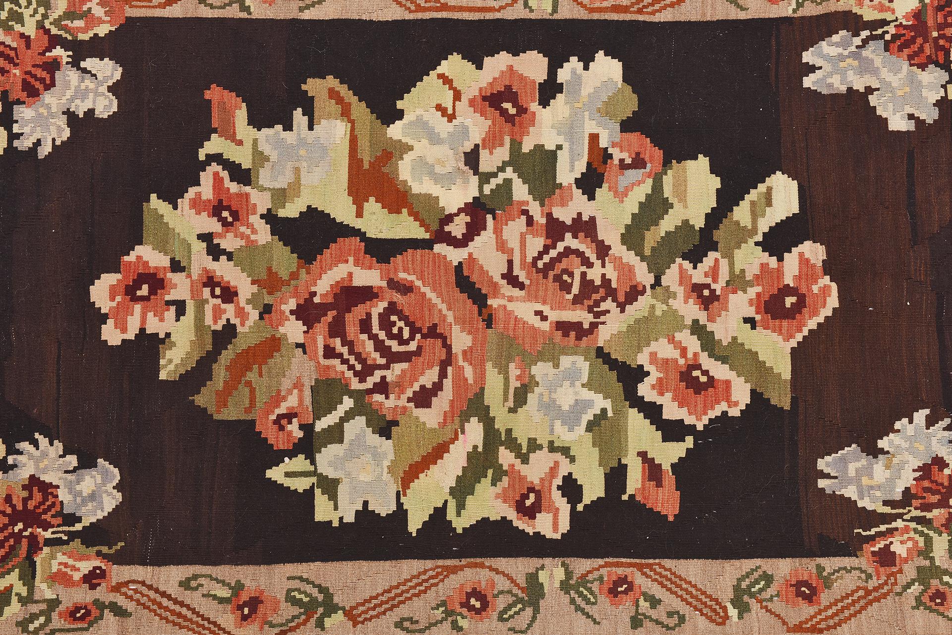 Caucasian Old Kilim KAREBAGH with Flowers For Sale