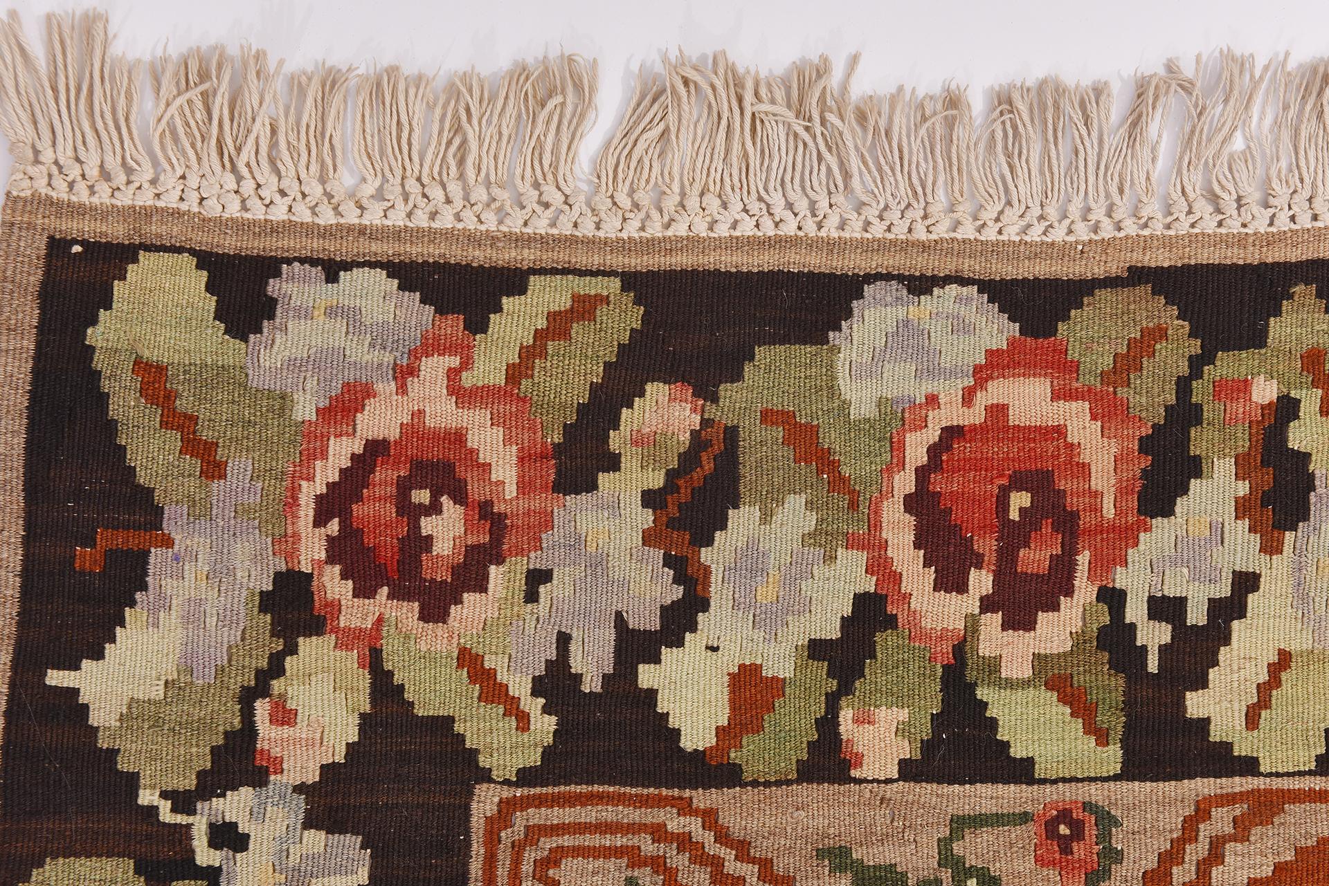 20th Century Old Kilim KAREBAGH with Flowers For Sale