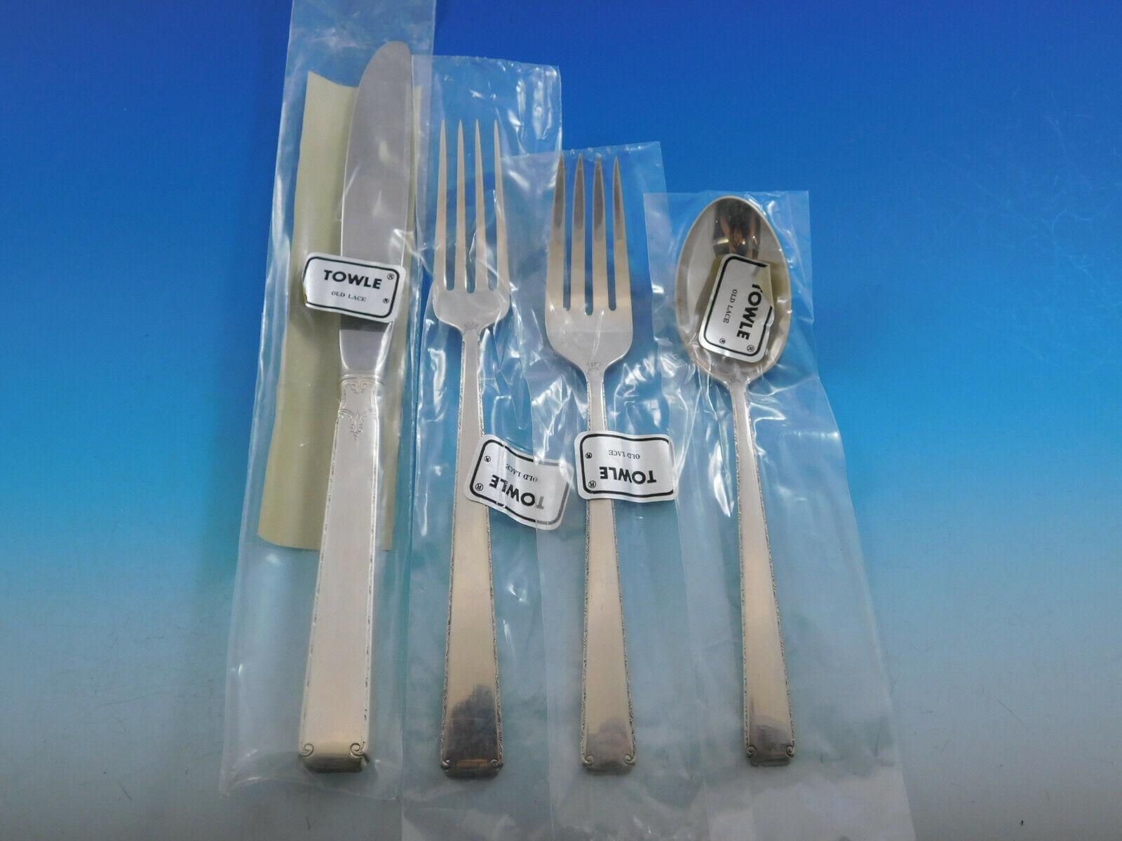 20th Century Old Lace by Towle Sterling Silver Flatware Set for 8 Service 62 Pieces Unused