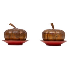 Antique Chinoiserie Lidded Box, Fruitwood, Pumpkin Shape, China, 1900