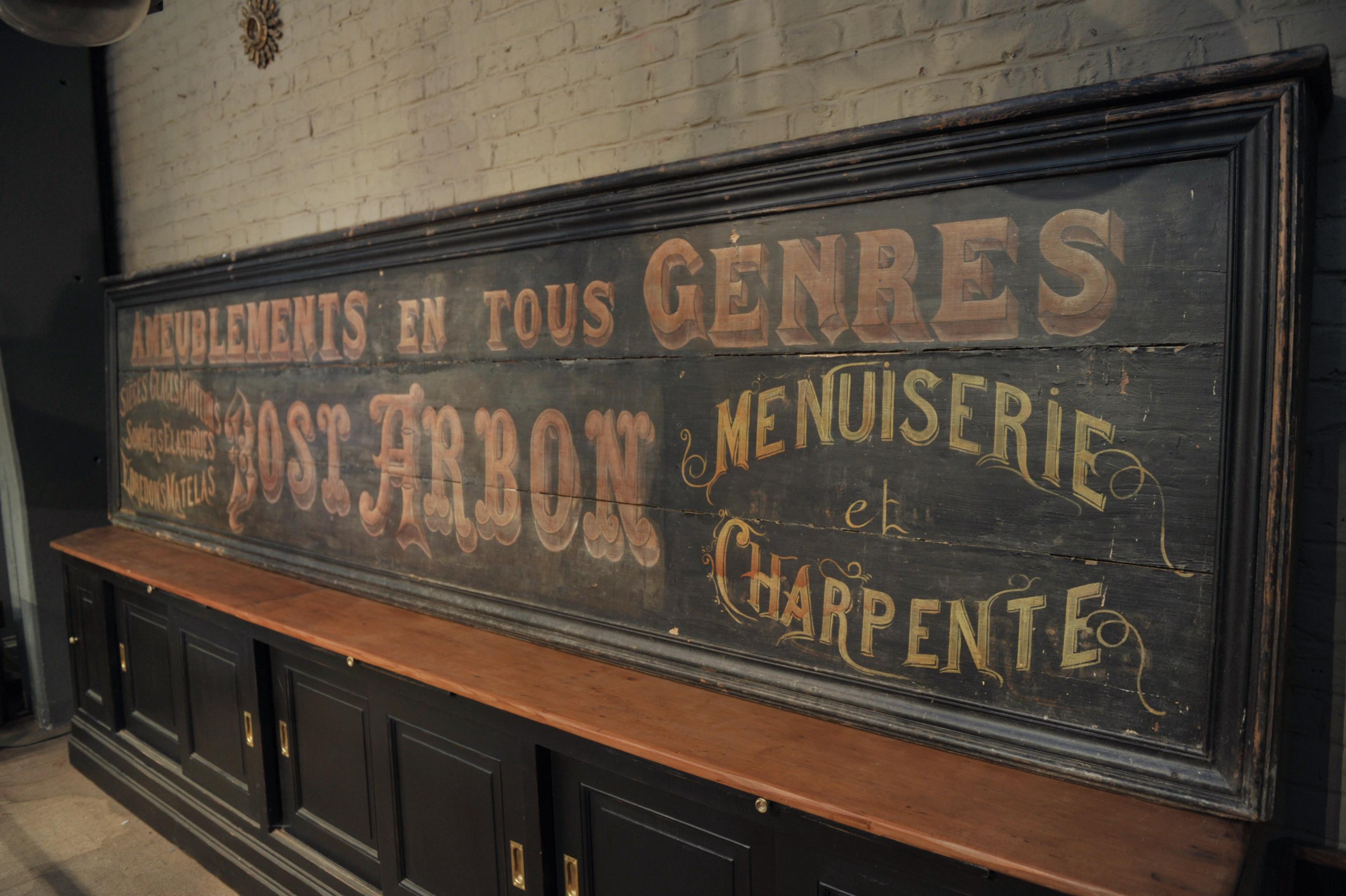 Old Large French Furniture and Carpenter Shop Sign, circa 1920 In Fair Condition In Roubaix, FR